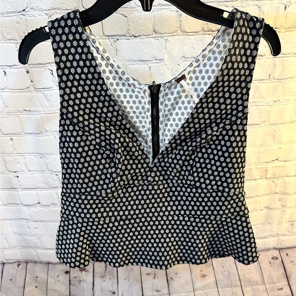 Free People Black and White Peplum Blouse